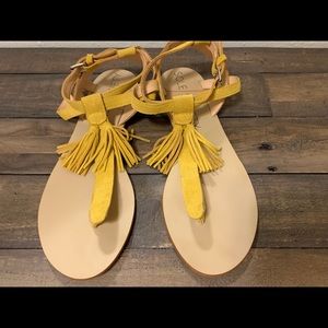 Sole Society yellow suede thong sandals, size 10